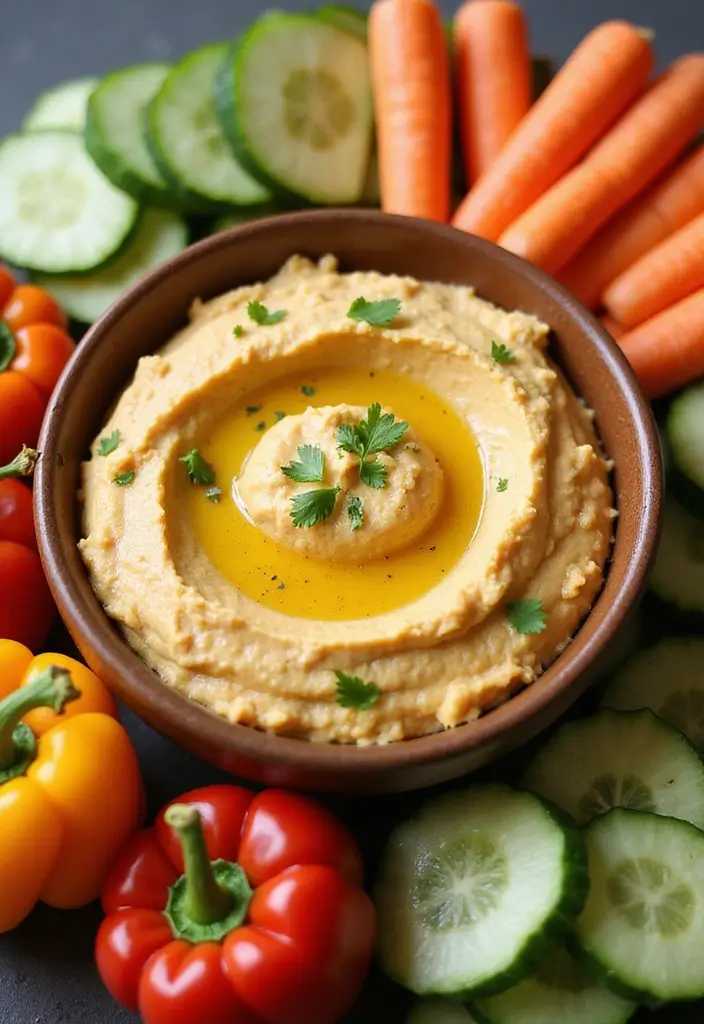 25 Healthy Snack Recipes Easy and Delicious 29 25 Healthy Snack Recipes Easy and Delicious - 5. Vegan Hummus with Veggie Sticks