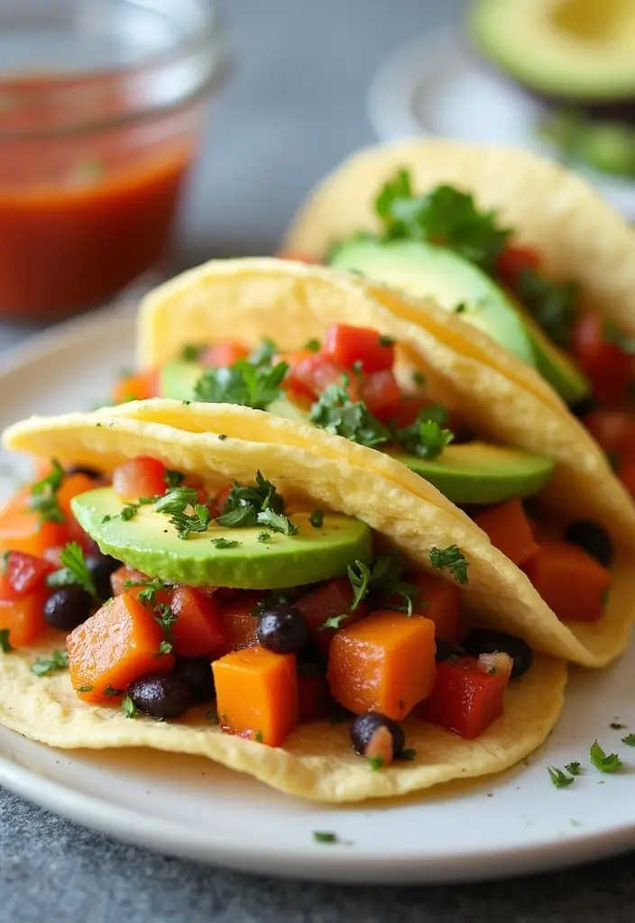 25 High Protein Vegetarian Snack Recipes for Energy Boost - 10. Sweet Potato and Black Bean Tacos
