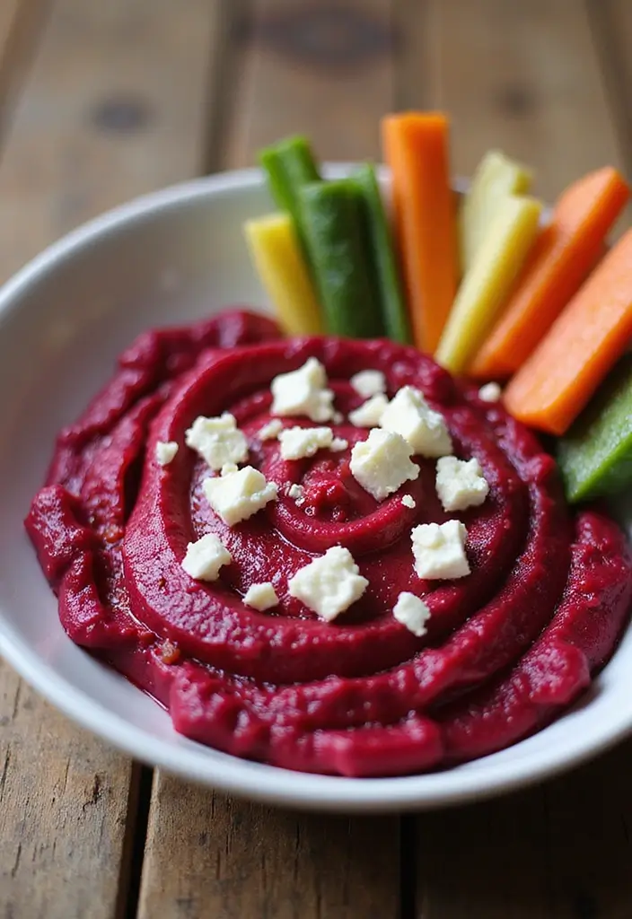 25 High Protein Vegetarian Snack Recipes for Energy Boost - 15. Beetroot and Feta Dip