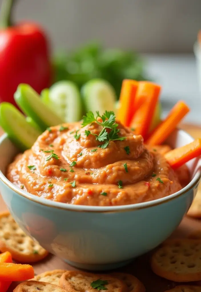 25 High Protein Vegetarian Snack Recipes for Energy Boost - 21. Roasted Red Pepper and White Bean Dip