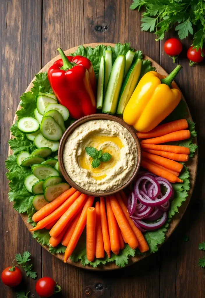 25 Snack Platter Ideas and Finger Food Appetizer Recipes for Parties 1 25 Snack Platter Ideas and Finger Food Appetizer Recipes for Parties - 1. Colorful Veggie Platter with Hummus