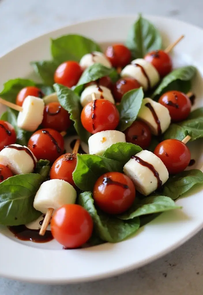 25 Snack Platter Ideas and Finger Food Appetizer Recipes for Parties 91 25 Snack Platter Ideas and Finger Food Appetizer Recipes for Parties - 14. Caprese Salad Skewers