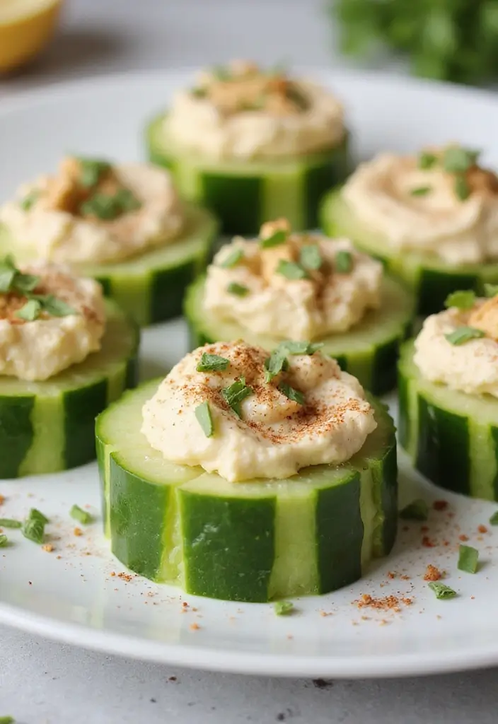 26 Easy Keto Snack Recipes for Low-Carb Lovers 83 26 Easy Keto Snack Recipes for Low-Carb Lovers - 13. Cucumber Bites with Hummus