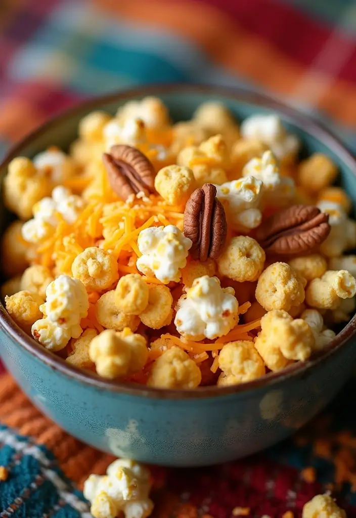 26 Easy Snack Mix Recipes for Sharing - 2. Cheesy Popcorn Trail Mix