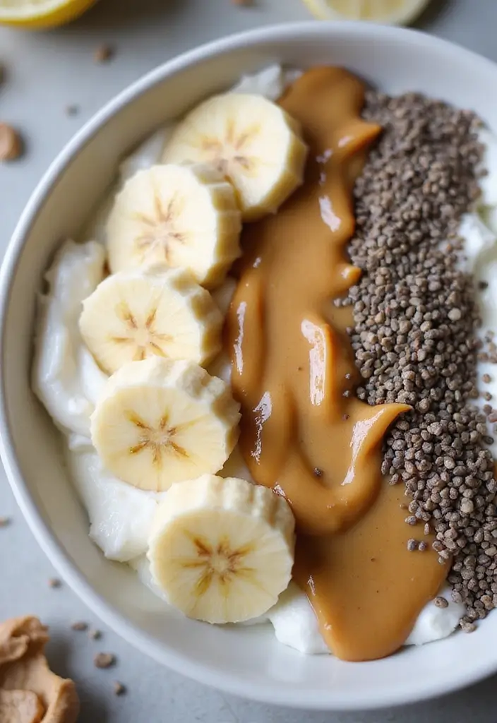 26 Healthy Greek Yogurt Snack Recipes Packed with Protein - 5. Peanut Butter and Banana Greek Yogurt Bowl