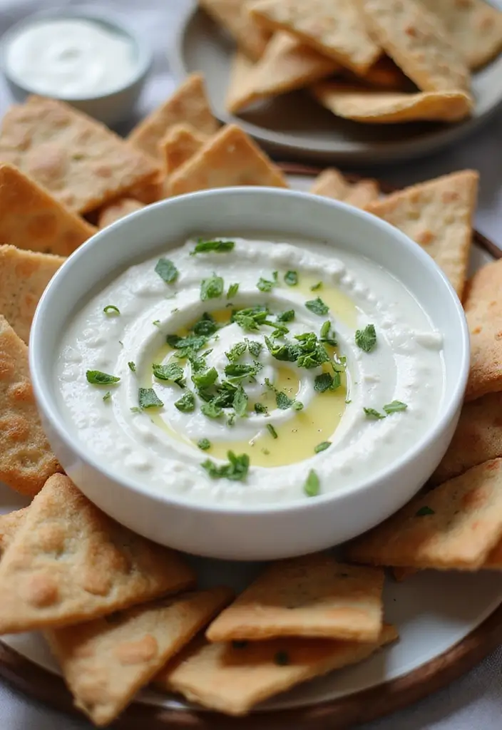 26 Quick Snack Recipes for Tea Time Moments 77 26 Quick Snack Recipes for Tea Time Moments - 13. Greek Yogurt Dip with Pita Chips