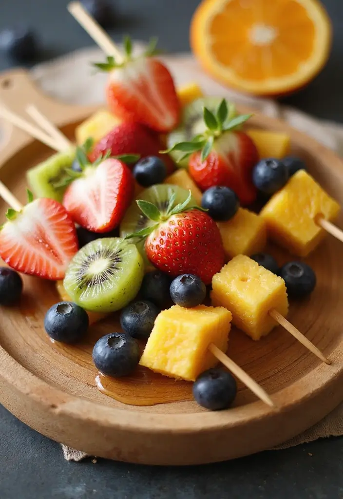 27 Fruit Snack Recipes for Kids That Are Sweet and Nutritious - 1. Rainbow Fruit Skewers