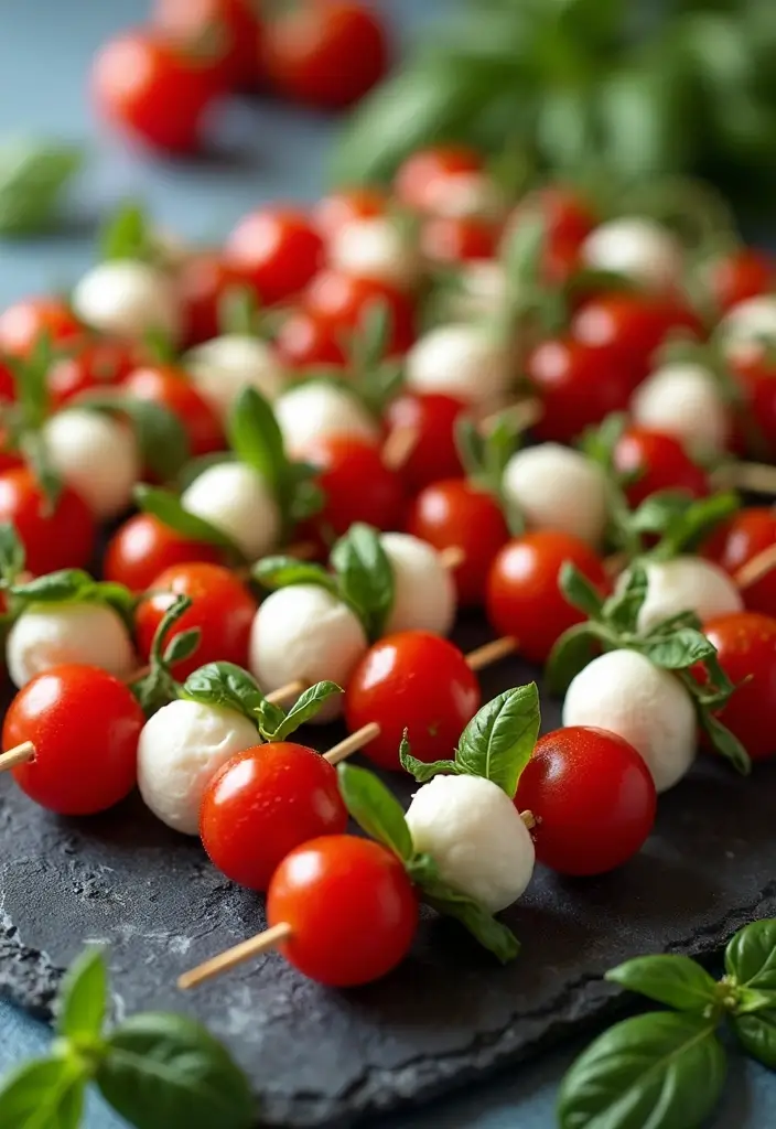 27 Quick Snack Recipes: Healthy and Delicious Plant-Based Bites 121 27 Quick Snack Recipes: Healthy and Delicious Plant-Based Bites - 19. Mini Caprese Skewers