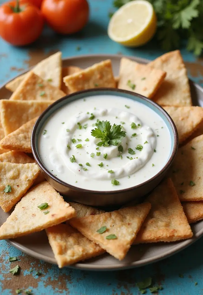 27 Quick Snack Recipes: Healthy and Delicious Plant-Based Bites 135 27 Quick Snack Recipes: Healthy and Delicious Plant-Based Bites - 21. Pita Chips with Tzatziki