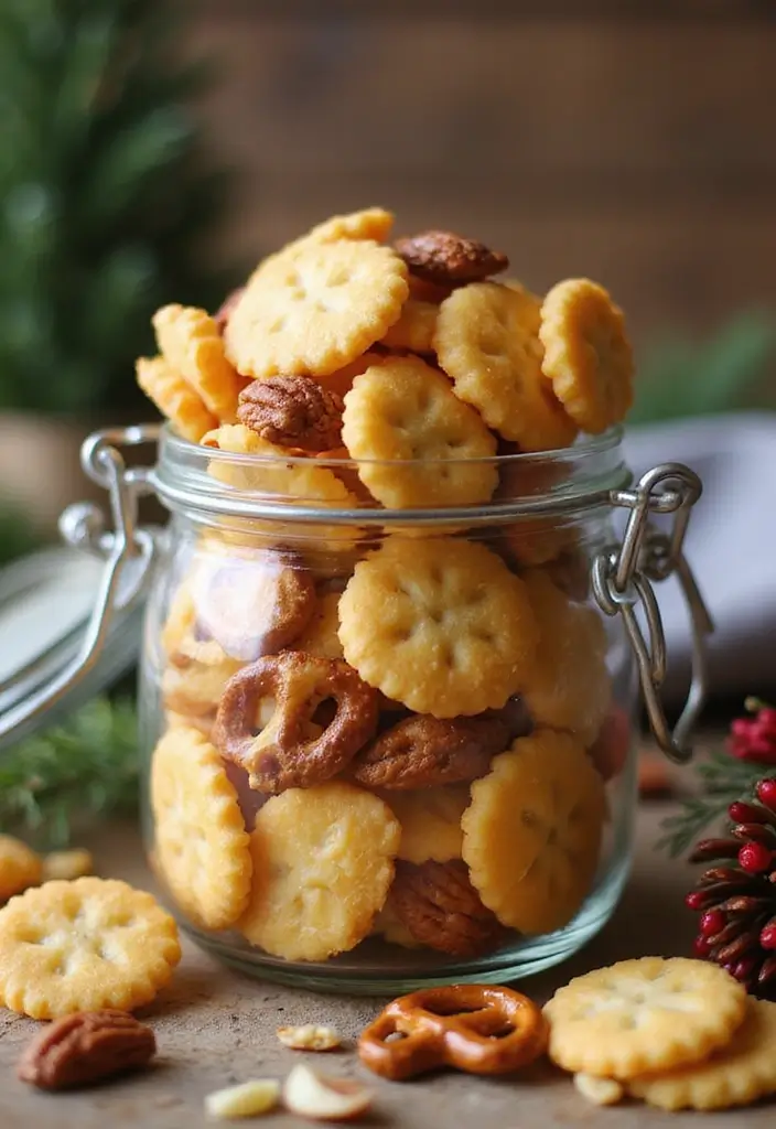 29 Christmas Snack Mix Recipes That Make Great Gifts 142 29 Christmas Snack Mix Recipes That Make Great Gifts - 22. Cheesy Biscuit Snack Mix