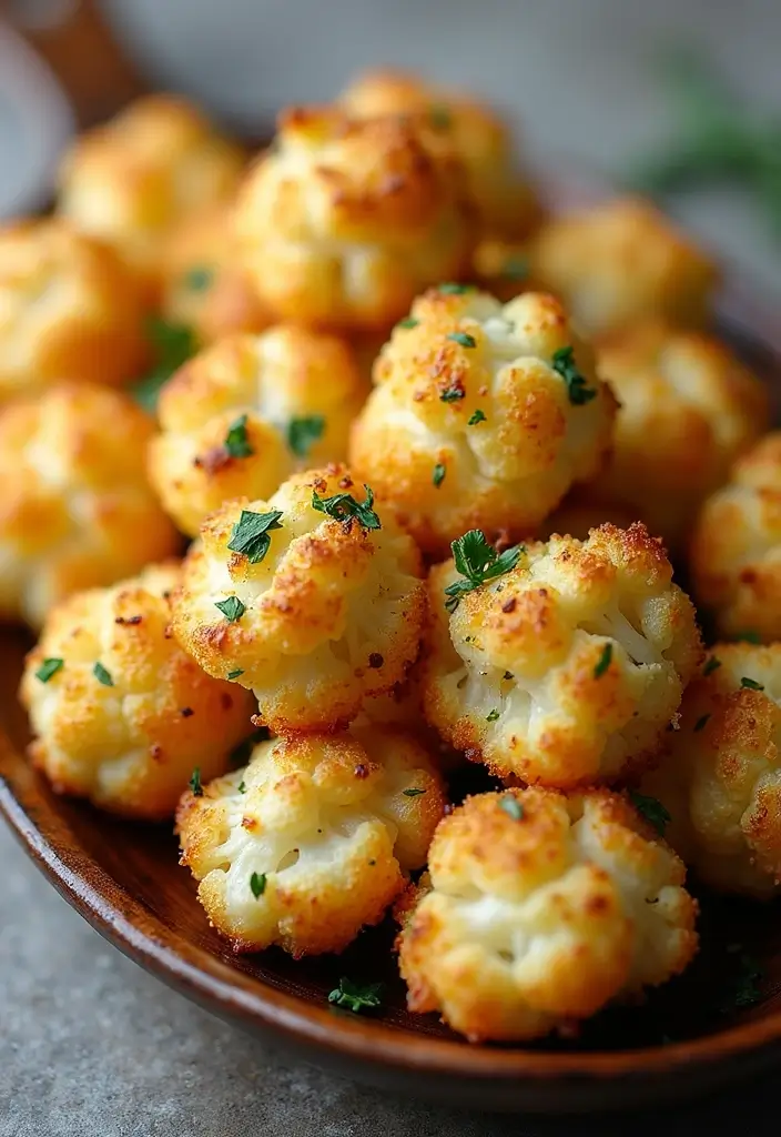 30+ Healthy Christmas Snack Recipes for Parties and Holiday Food Tables 99 30+ Healthy Christmas Snack Recipes for Parties and Holiday Food Tables - 15. Garlic Parmesan Cauliflower Bites
