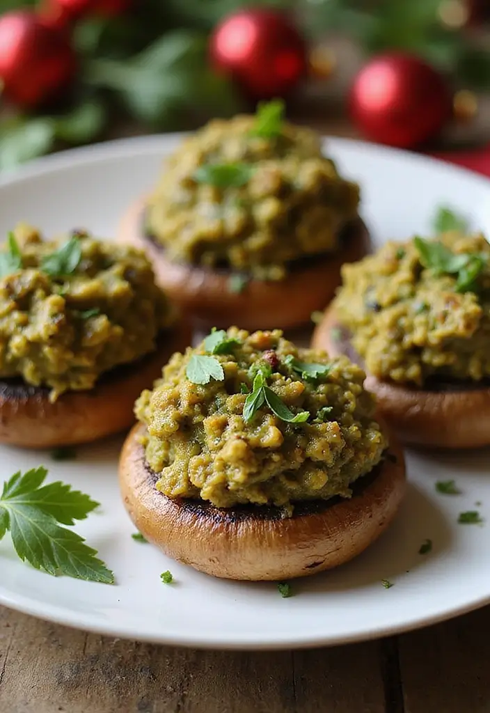 30+ Healthy Christmas Snack Recipes for Parties and Holiday Food Tables 141 30+ Healthy Christmas Snack Recipes for Parties and Holiday Food Tables - 21. Pesto Stuffed Mushrooms