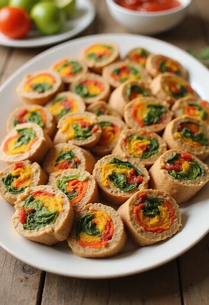 30+ Healthy Christmas Snack Recipes for Parties and Holiday Food Tables 174 30+ Healthy Christmas Snack Recipes for Parties and Holiday Food Tables - 26. Rainbow Veggie Pinwheels