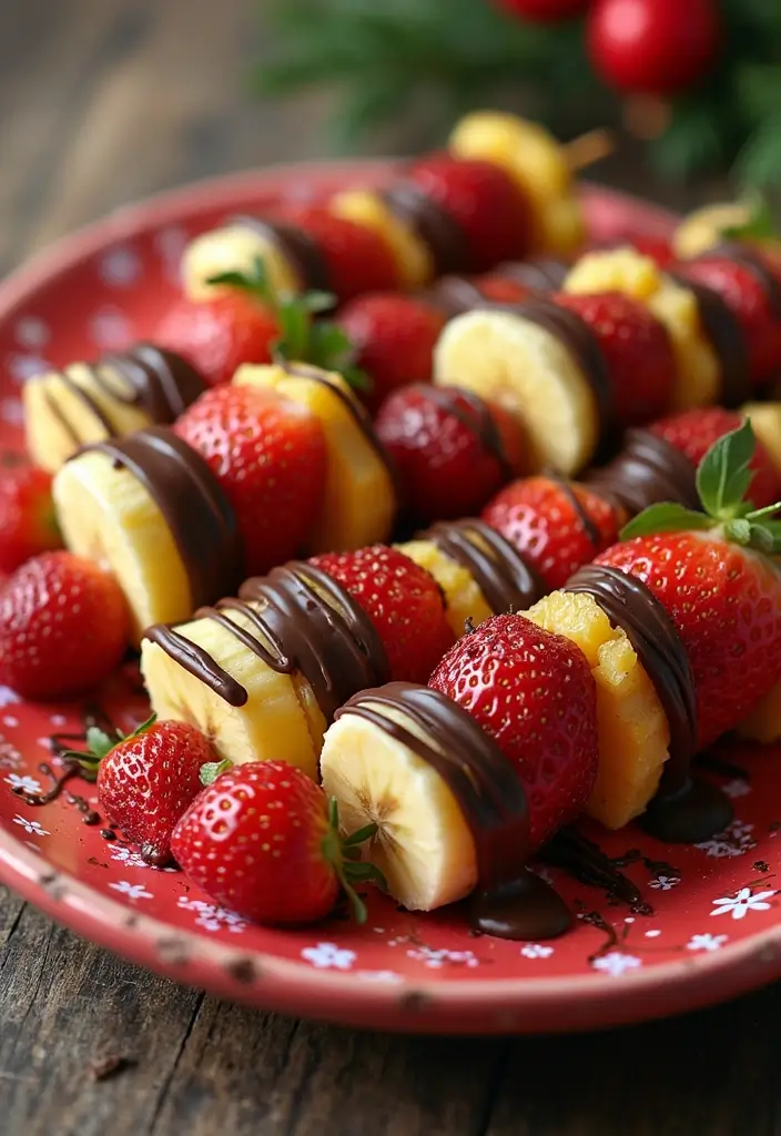 30+ Healthy Christmas Snack Recipes for Parties and Holiday Food Tables 29 30+ Healthy Christmas Snack Recipes for Parties and Holiday Food Tables - 5. Chocolate-Dipped Fruit Skewers