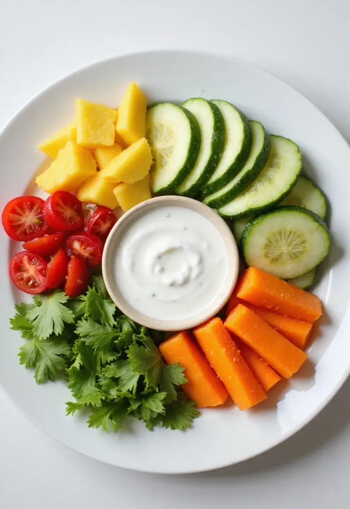 30+ Quick and Easy Snack Recipes No Bake for Busy Days 84 30+ Quick and Easy Snack Recipes No Bake for Busy Days - 14. Sliced Veggies and Ranch Dip